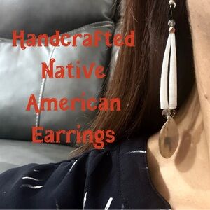 Native American handmade earrings made of abalone, glass beads and dentalium